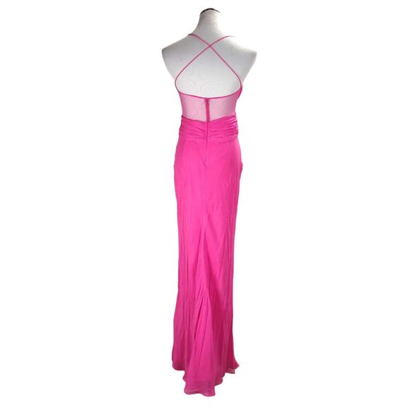Vintage Cache Formal Dress Size 8 Pink Silk Chiffon Mesh Cutouts Strappy Back - Picture 4 of 16